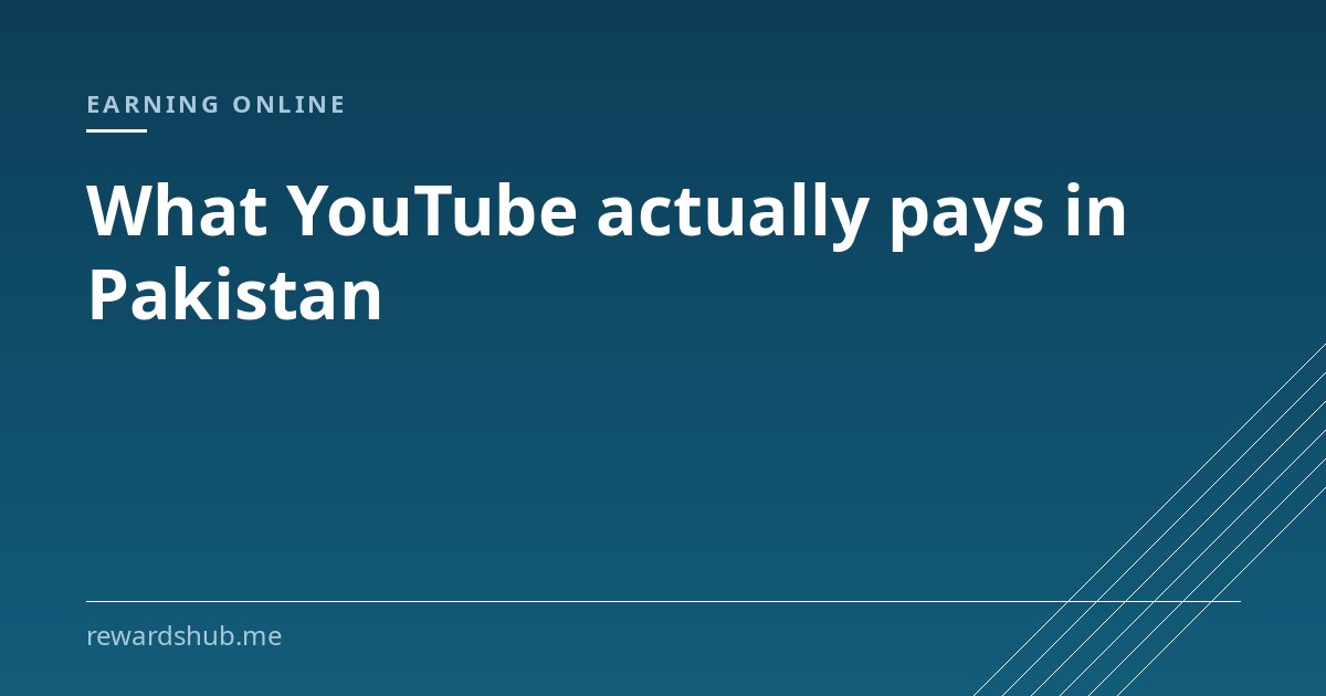Cover graphic reading 'What YouTube actually pays in Pakistan' in the Rewards Hub earning online section.
